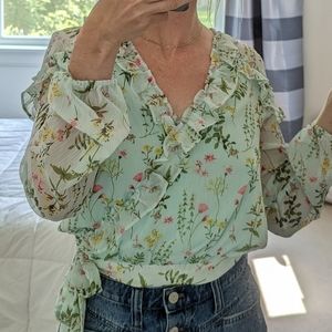 Q&A cropped floral wrap blouse